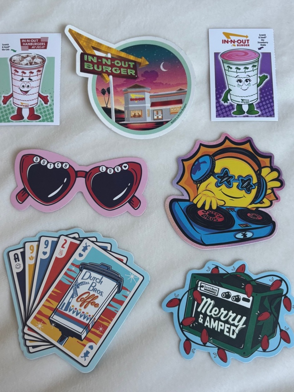 Stickers Dutch Bros Coffee In-N-Out Burger Luv DJ Christmas Amp Lot Bundle of 7